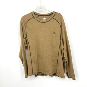 LL Bean Men Size XL Shirt Brown Merino Wool Midweight 250 Crew Top Base Layer